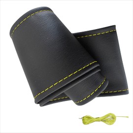 Generisch Steering Wheel Cover PU Leather Car Steering Wheel Cover for Lacing Sewing with Needle and Thread Non-Slip and Soft Universal Size 37-39 cm M1 Black Yellow Stitching