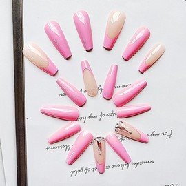 24Pcs Coffin Press on Nails Long Square Fake Nails Rhinestone Glitter Powder French False Nails Art Full Cover Nail Tips Acrylic Nails Press ons Nail Glue Artificial Nail Kit Stick on Nails for Women