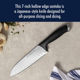 HENCKELS Silvercap Razor-Sharp Hollow Edge Santoku Knife 7-inch, German Engineered Informed by 100+ Years of Mastery, Black/Stainless Steel