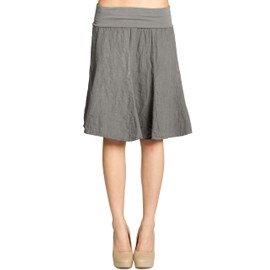 Caspar RO014 Women’s Linen Skirt with Figure-Friendly Elastic Waistband - taupe, size: s-m