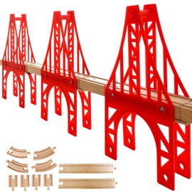 Wooden Train Bridges, 3 Suspension Bridge, Wooden Train Track Accessories, Wood Train Track, Train Tracks Compatible with All Major Brands, Wood Toys for Girls & Boys