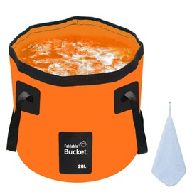 12L 20L Premium Folding Water Bucket, Outdoor Sports Lightweight Portable Collapsible Bucket for Camping Traveling Picnic Hiking Fishing Boating Gardening Car Washing (20L, Orange)