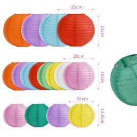DEWEL Paper Lanterns, Decorative Lanterns, Colorful, Set of 16, 4 x 9.8 inches (25 cm) Diameter, 8 x 7.9 inches (20 cm) Diameter, 4 Inches (15 cm) Diameter, Paper Lanterns, Parties, Events, Festivals,