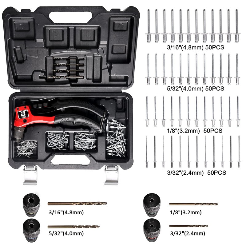 Rivet Gun, GIANTISAN Pop Rivet Tool Kit with 200 Rivets