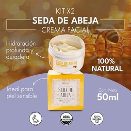 NATSHOP  Kit 2 Crema Hidratante Faciale Seda de Abeja con Aceite de Oliva y Romero - Hidratante y Reparadora con Ingredientes Naturales  Cuidado...   