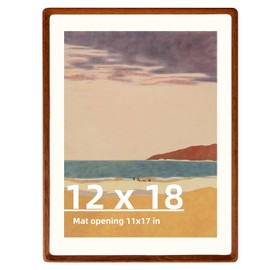 Zibrelte Natural Wood 12x18 Frame, Real Walnut Wood 12x18 Poster Frame with Mat for 11x17, Rounded Corner 18x12 Picture Frame for Horizontal or Vertical Gallery Wall Hanging