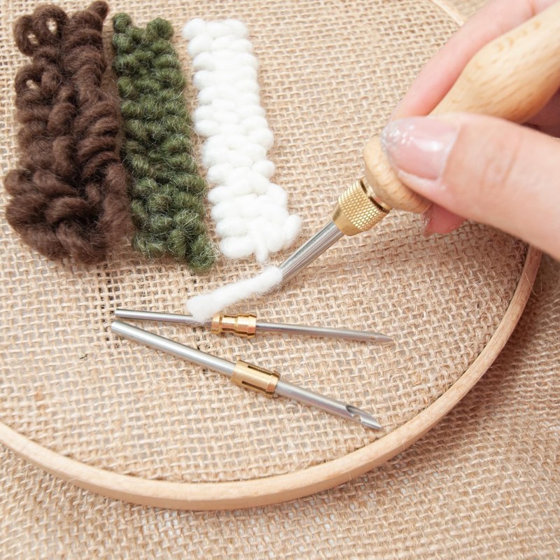 18 Pieces Embroidery Starter Kit Punch Needle Kit, 2 Needle