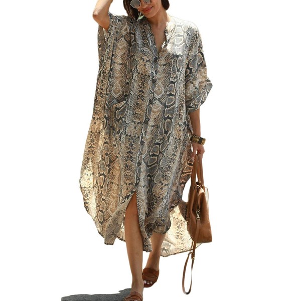 Eddoyee Snake Pattern Button Down Beach kaftans for women Loose
