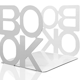 Sujetalibros de Metal Antideslizante, Juego de 2 Sujetalibros para Estantes, Resistente Extremos de Libro, Soportes Decorativos de Metal de Regalo, para Libros para Oficina, Escuela, Hogar, Blanco