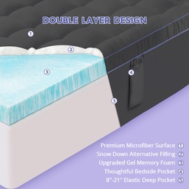 ABENE Queen Dual Layer 3 Inch Memory Foam Mattress Topper, 2 Inch Gel Memory Foam Plus 1 Inch Down Alternative Pillowtop Mattress Pad Cover, Soft Gray Bed Topper Support for Pressure Relief