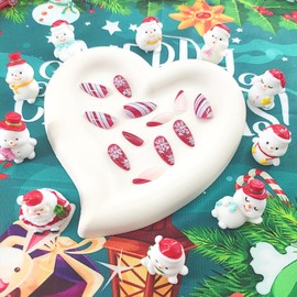 Christmas Press on Nails Almond Medium Fake Nails with Snowfiake Lines Design Nails Press ons Xmas Red White French Tip False Nails Acrylic Full Cover Stick on Nails for Women 24Pcs