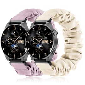 Koazon 2 Pack Fabric Scrunchie Watchbands Compatible with Tozo S5/S3/S6 Smartwatch,Soft Cute Solo Loop Elastic Breathable Sport Quick Release Cloth Strap for CMF Watch Pro/Pro 2 Women.Large