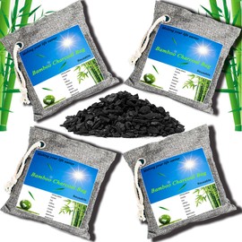 MEGAROOM Bamboo Air Purifying Bags (4x200g) - Natural Air Fresheners - Activated Charcoal Odour Absorber - Activated Charcoal Bag - Natural Car Air Freshener, Shoe Deodoriser, Home, Pet, Closet Odour