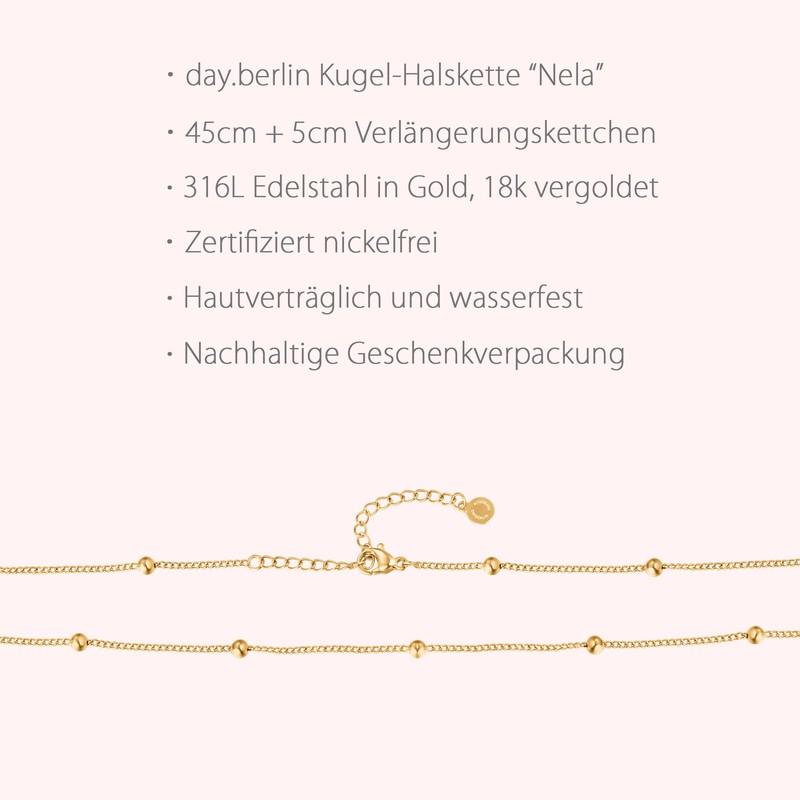 day.berlin Damen Kugel Halskette Nela in Gold 18k vergoldet, 45+5cm