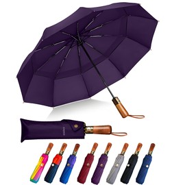 SIEPASA 49/54/62 Inch Windproof Golf Umbrella - Automatic Open/Close, Real Wood Handle - Large Folding Travel Umbrella for Wind, Rain & Sun Protection.(Purple/54)