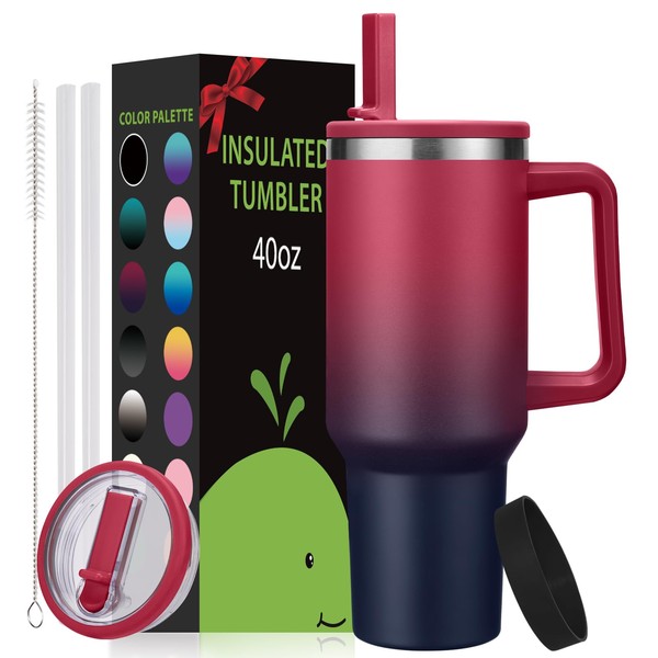 40 oz Insulated Tumblers with Handle and Straw Travel Cups