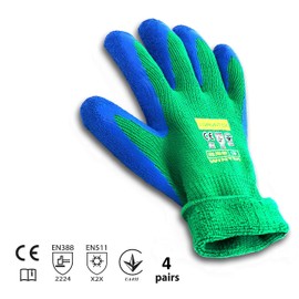 GRÜNTEK 4 Pairs of Protective Thermal Winter Gardening Work Gloves with Polyester Lining and Latex Coating, Size L/9, Suitable for Private and Commercial Use