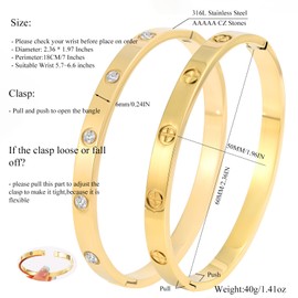 Camhanno 18K Gold Plated Stainless Steel Cuff Bracelet & Love Friendship Screw Bangle Bracelet Set for Women with Gift Box, Medium, Stainless Steel Crystal, Rhinestone
