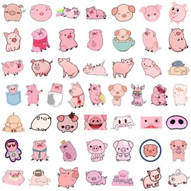 Pig Sticker Set, 50 Pieces, Cute Decoration for Car, Laptop, Skateboard, Bicycle, Moped, Motorcycle, Bicycle, Computer, Suitable for Adults and Children