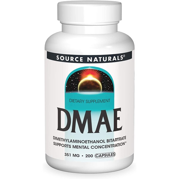 Source Naturals DMAE, Dimethylaminoethanol Bitartrate - Supports Mental Concentration - 200 Capsules