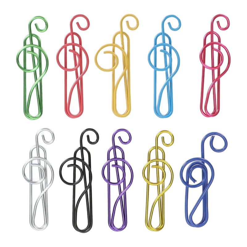 100Pcs Cute Note Paper Clips 10 Colors Metal Music Note