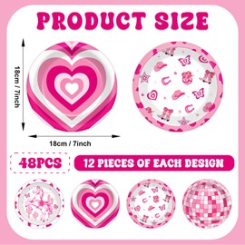 48PCS Pink Club Paper Plates Cowgirl Birthday Party Decorations Supplies Pony Disco Cowgirl Disposable Dinner Dessert Plates for Pink Western Bachelorette Party Baby Shower Favors Serves 48