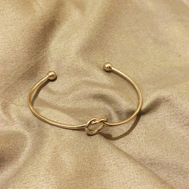 14K Gold Plated Forever Love Knot Infinity Bangle Bracelets for Women, Adjustable Gold Bangle Bracelet for Women, Knot Bracelet Love Bracelet Women's Bridesmaid Twisted Open Bracelet (Yellow Gold)