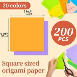 IOOLEEM Origami Paper, 200 Sheets, 20 Colors, 6 Inch Square, Double Sided Colored Paper.