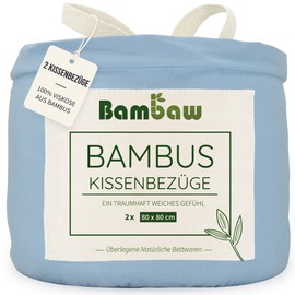 2 Cushion Covers Light Blue | Cushion Cover 80 x 80 cm | Bamboo Bed Linen | Cooling Pillowcases | Cushion Cover Summer and Winter | Allergy Sufferers Cushion Cover | Luxury Bamboo Cushion |