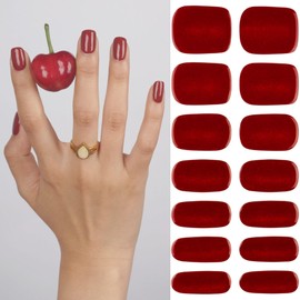 DANNI & TONI Semi Cured Gel Nail Strips holiday Red Gel Nail Stickers (Garnet Gaze) Cat Eye Gel Nail Stickers Nail Wraps Gel Nail Art 28 Stickers Winter New Year Nails