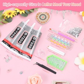B-7000 Glue with Rhinestone Gems Kit for Crafts DIY Bead Stone Jewelry Include 3 x 110ML Clear B-7000 Glue Flatback Crystal Rhinestones Dot-Brush Pen Pickup Tools
