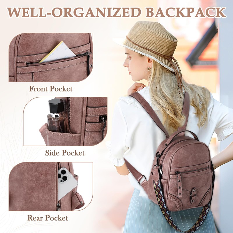 Small Backpack Purse for Women,VASCHY Cute Vegen Leather Mini Backpack