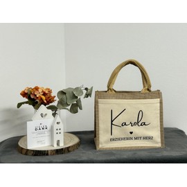 AMBERGER DESIGN by A&M Osterhage amd Jute-Tasche Erzieherin Lehrerin Schulbegleiterin Betreuerin Leitung Kollegin mit Herz Name | Danke-Tasche Abschiedsgeschenk | Nachhaltiger Jutebeutel