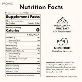 ProMix Nutrition Electrolytes Powder Hydration Packets | Himalayan Pink Salt, Magnesium, Potassium, Vitamin C | Sugar Free - 30 Count