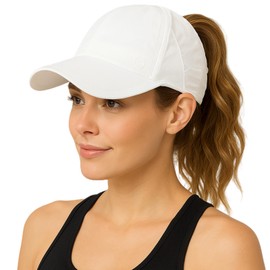 TOP-EX Womens Baseball Cap with Ponytail Hole Summer Cooling UV 50 Waterproof Sun Caps for Outdoor Sports Adjustable Packable White L/XL