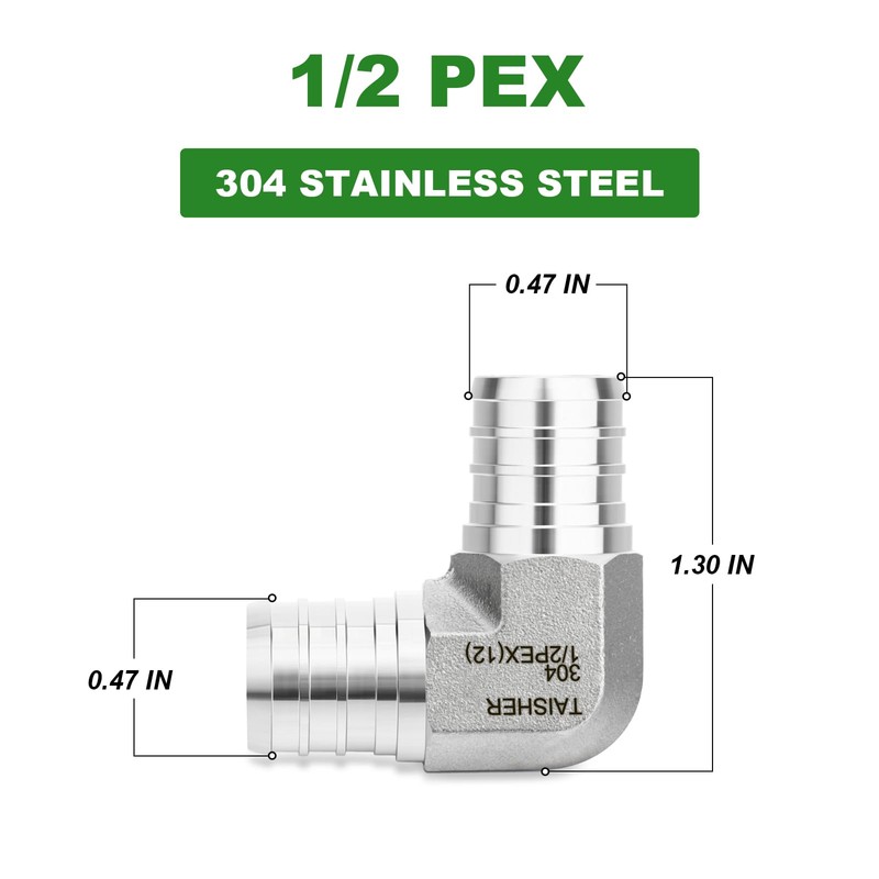 TAISHER 1PCS 304 Stainless Steel 90 Degree Elbow Pex Fittings,