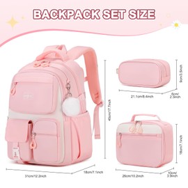 Scothen Backpack for Girls - Girls Backpack with Lunch Box & Pencil Pouch for Teen Kids, Laptop Backpack for Women, School Backpacks for Girl Elementary Middle High School Bookbag Daypack (Pink)