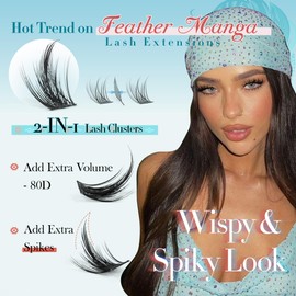 CORUSCATE Lash Clusters and Spikes 2-IN-1 Feather Element Cluster Eyelash Extensions, 80D Eyelash Clusters Thick Volume 10-18mm DIY Individual Lashes with Spikes Salon-Level Lash Extension Look