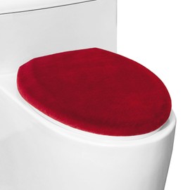 Comfortable Soft Plush Toilet Lid Cover for Bathroom, Machine Washable Toilet Seat Covers, Fits Most Round Elongated and Oblong Lids, Easy Installation& Cleaning (Red)