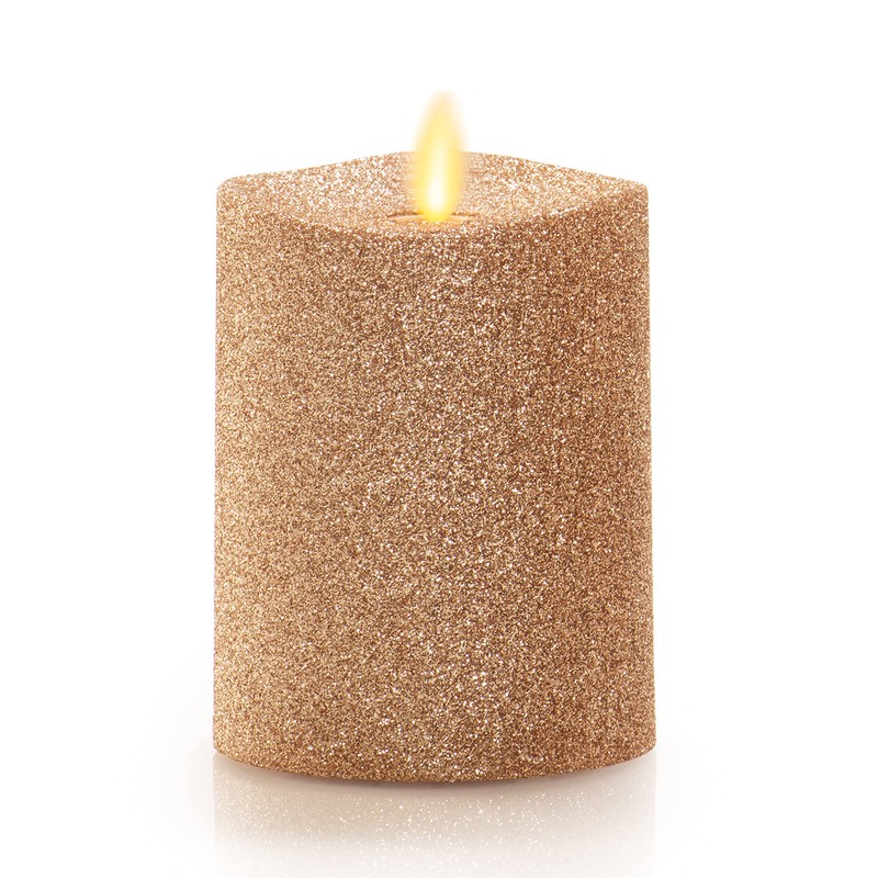 Luminara Realistic LED Moving Flame Pillar Candle, Gold Metallic Glitter,