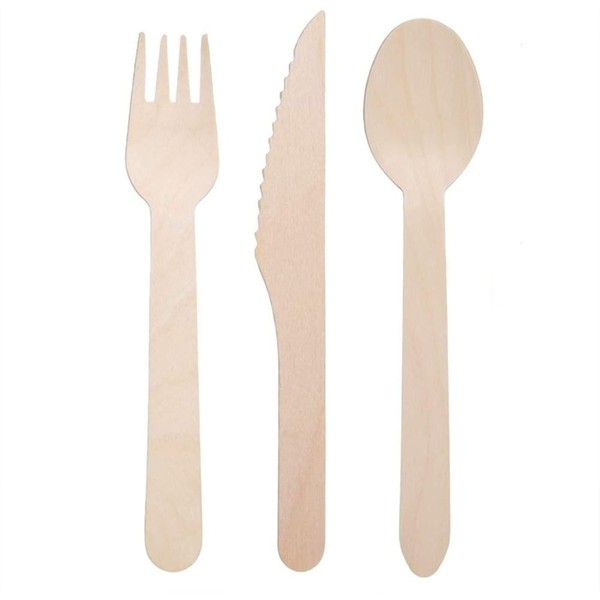 200 Wooden Cutlery Set, Disposable Sustainable Utensils, Eco-Friendly Biodegradable Utensils for Party, Camping, Picnics, BBQ, Events (50 Forks, 50 Knives, 100 Spoons)