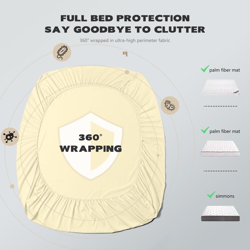 UHOUSEST Super King Size Fitted Sheet Cream, Extra Deep Sheets