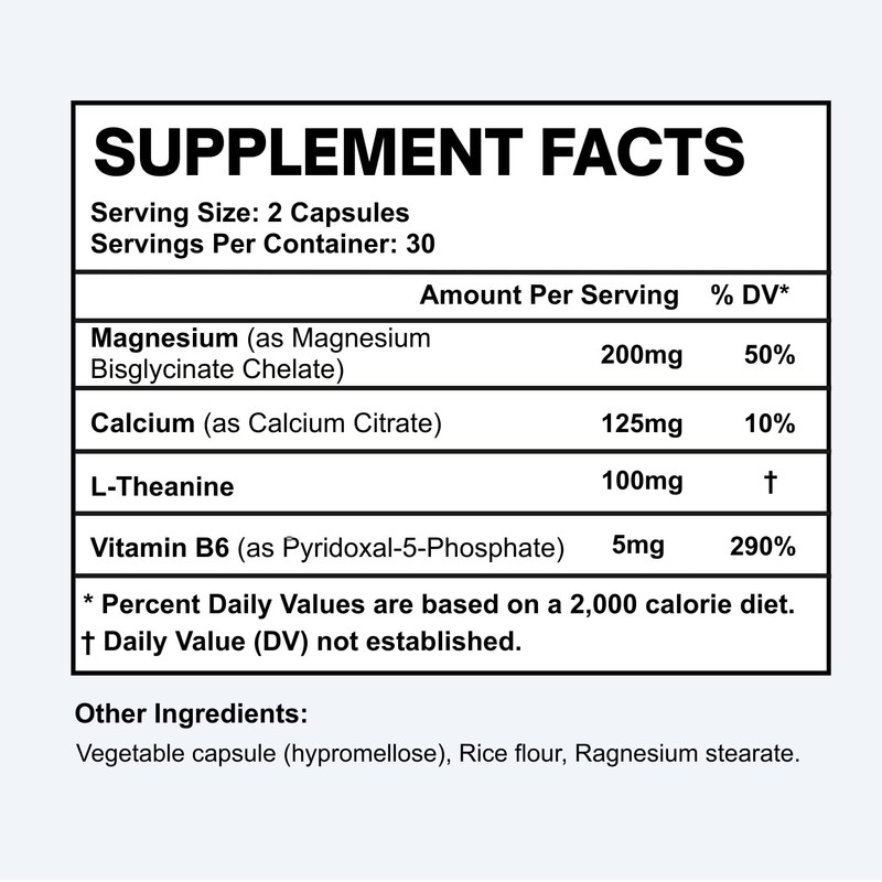 Chelated Magnesium Bisglycinate 200mg with L-Theanine, 60 Capsules