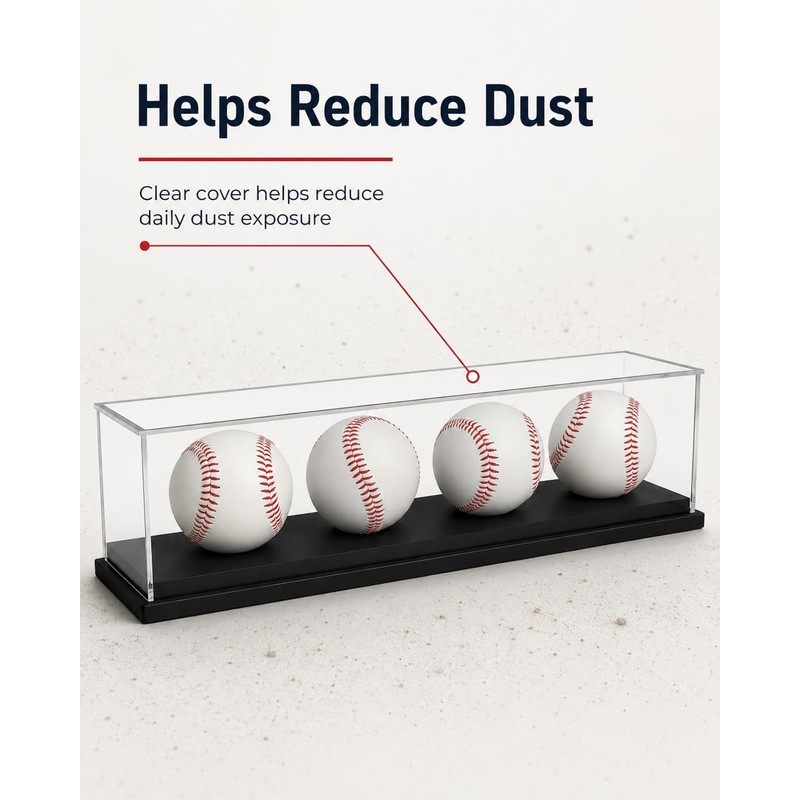 Baseball Display Case for 4 Baseballs, Clear Acrylic Baseball Display