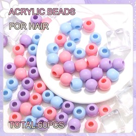 NAISKA 60Pcs Hair Beads for Braids 3 Color Acrylic Pony Bead Loc Dreadlock Hair Jewelry Accessories Cute Braids Decoration Making Kit Braid Clips for Women and Girls