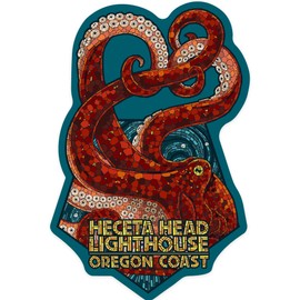 Die Cut Sticker Heceta Head Lighthouse, Oregon Coast, Octopus Mosaic, Vinyl Sticker 3 to 6 inches, (Waterproof Decal for Cars, Water Bottles, Laptops, Coolers), Large