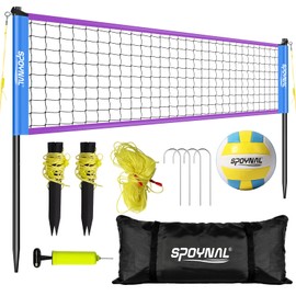 SPOYNAL Portable Volleyball Net for Backyard & Beach - 32ft Outdoor Volleyball Set with Adjustable Height (8ft/7.8ft/7.4ft), Boundary Line, Volleyball, Pump & Carry Bag