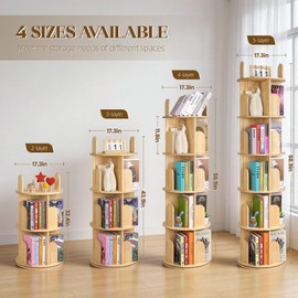 Kryonix Rotating Bookshelf for Kids, Solid Pine Wood Spinning Bookshelf Tower 3 Tier, 360° Revolving Bookcase, Multi-Functiona Corner Round Turning Book Shelf Organizer for Small Spaces