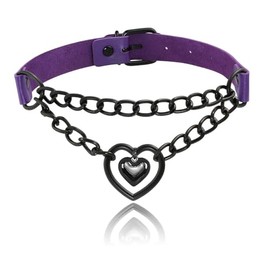 MILAKOO Purple PU Leather Choker for Women Men Dainty Dangle Heart Charms Retro Vintage Goth Style