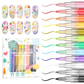CAHIUYOA 12 Colors Nail Art Pens Set Nail Art Markers for Drawing Painting Dotting Nail Polish Pens for Painting Nails Quick Dry Long Lasting DIY Nail Pens for Nail Art Pen Set A